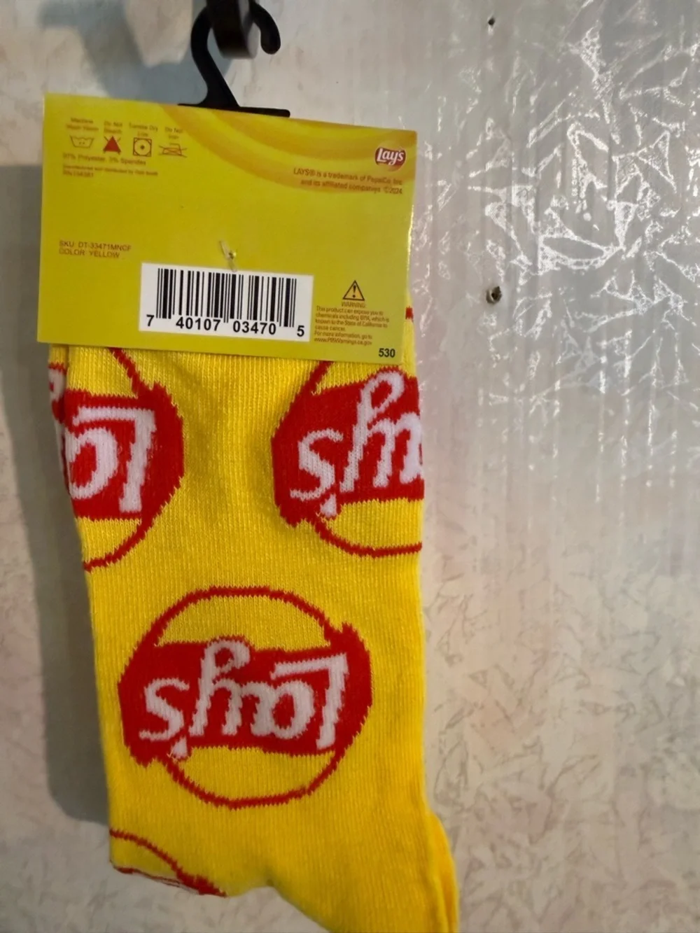 Yellow Lay’s Logo Crew Socks for Men, Betcha can't eat just one! Fun!
